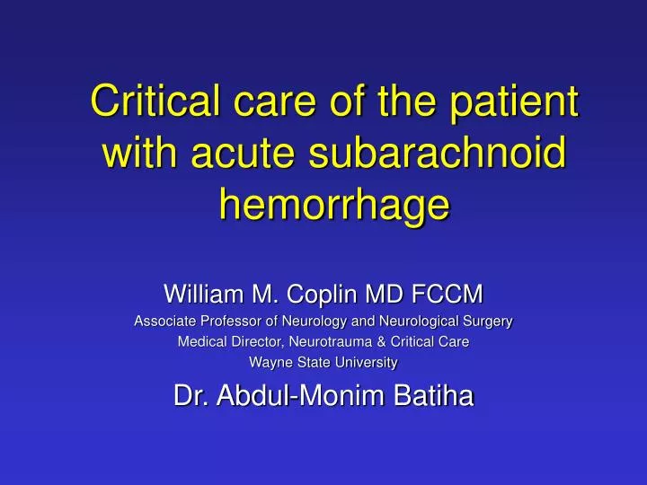critical care of the patient with acute subarachnoid hemorrhage