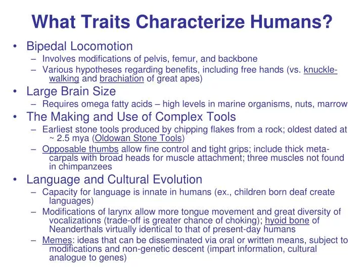 what traits characterize humans