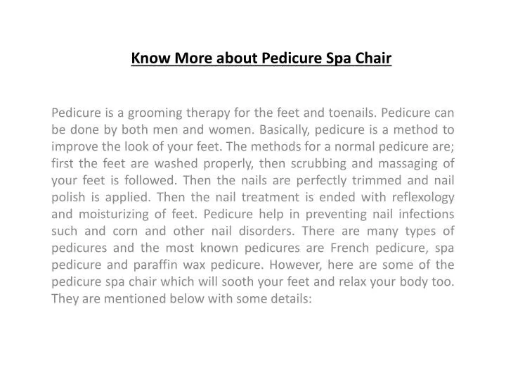 know more about pedicure spa chair