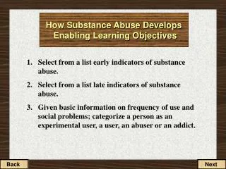How Substance Abuse Develops Enabling Learning Objectives