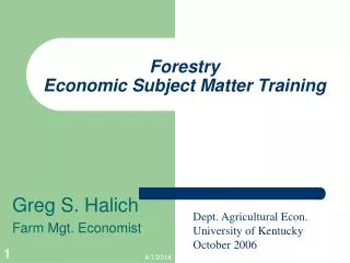 Forestry Economic Subject Matter Training