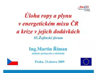 Úloha ropy a plynu v energetickém mixu ČR a krize v jejich dodávkách 85.Žofínské fórum