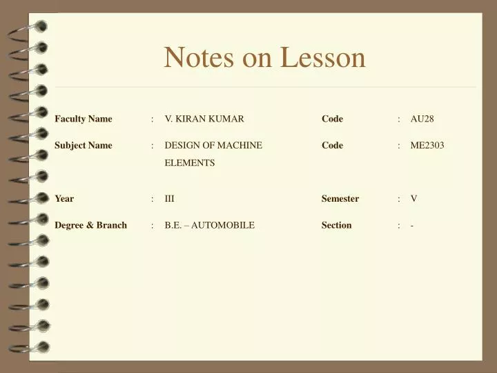 notes on lesson