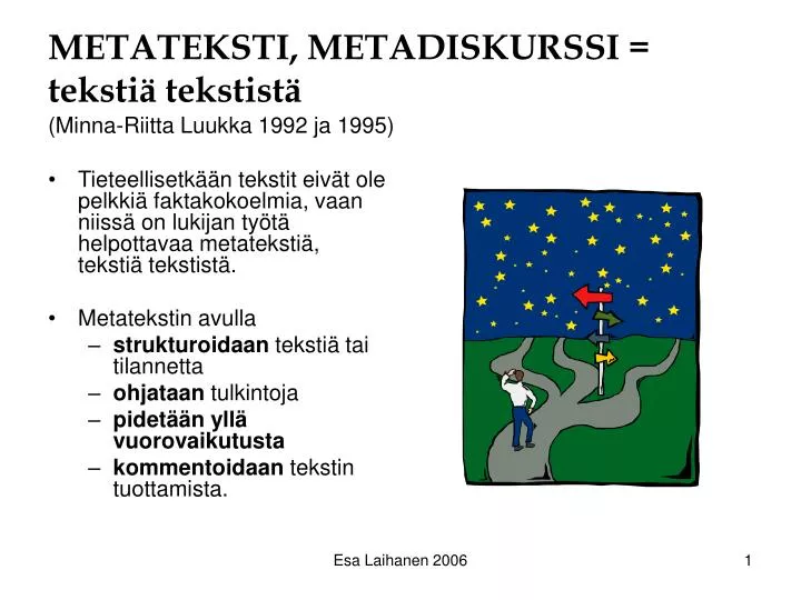 metateksti metadiskurssi teksti tekstist minna riitta luukka 1992 ja 1995