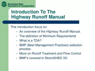 Introduction To The Highway Runoff Manual
