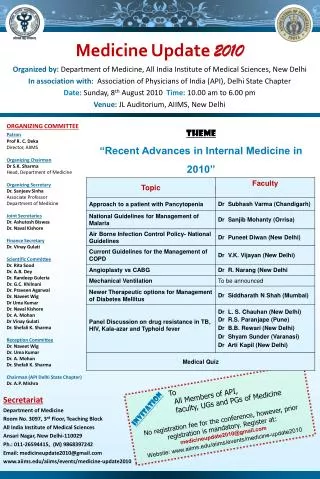 Theme “Recent Advances in Internal Medicine in 2010” Scientific Programme