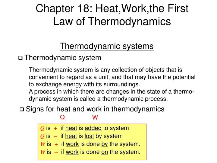 chapter 18 heat work the first law of thermodynamics