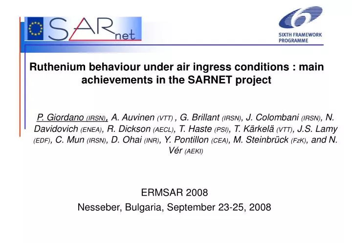 ruthenium behaviour under air ingress conditions main achievements in the sarnet project