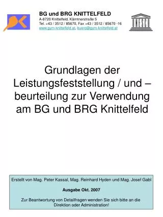 Grundlagen der Leistungsfeststellung / und – beurteilung zur Verwendung am BG und BRG Knittelfeld
