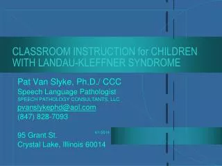 CLASSROOM INSTRUCTION for CHILDREN WITH LANDAU-KLEFFNER SYNDROME