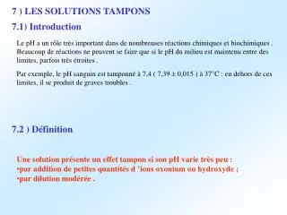 7 ) LES SOLUTIONS TAMPONS
