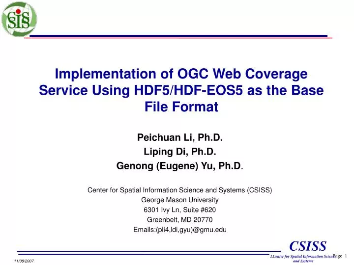 implementation of ogc web coverage service using hdf5 hdf eos5 as the base file format