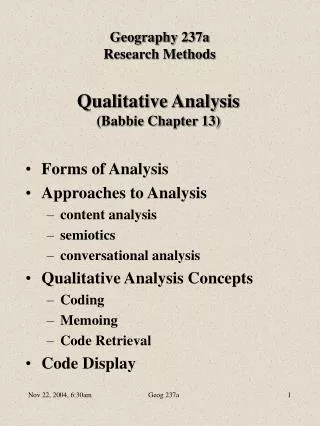 Qualitative Analysis (Babbie Chapter 13)