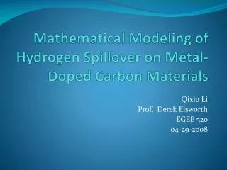 Mathematical Modeling of Hydrogen Spillover on Metal-Doped Carbon Materials