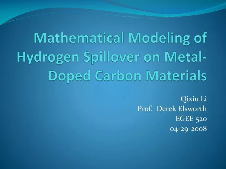 mathematical modeling of hydrogen spillover on metal doped carbon materials