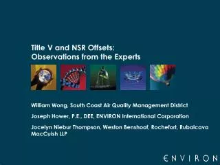 Title V and NSR Offsets: Observations from the Experts