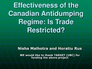Effectiveness of the Canadian Antidumping Regime: Is Trade Restricted?