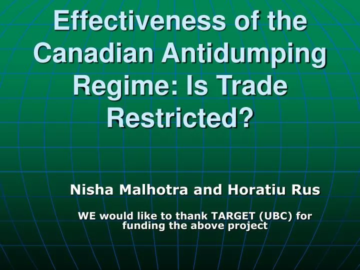effectiveness of the canadian antidumping regime is trade restricted