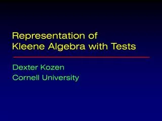 Representation of Kleene Algebra with Tests