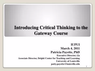 Introducing Critical Thinking to the Gateway Course