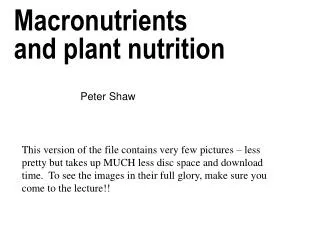 Macronutrients and plant nutrition
