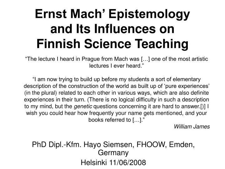 ernst mach epistemology and its influences on finnish science teaching