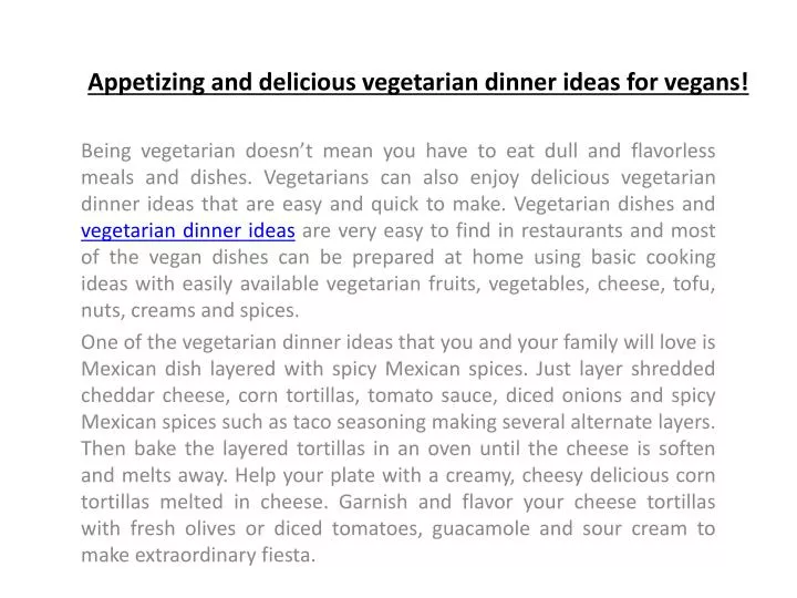 appetizing and delicious vegetarian dinner ideas for vegans