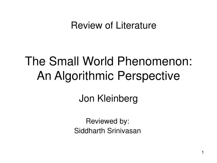 the small world phenomenon an algorithmic perspective