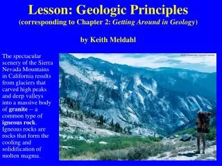 Lesson: Geologic Principles (corresponding to Chapter 2: Getting Around in Geology ) by Keith Meldahl