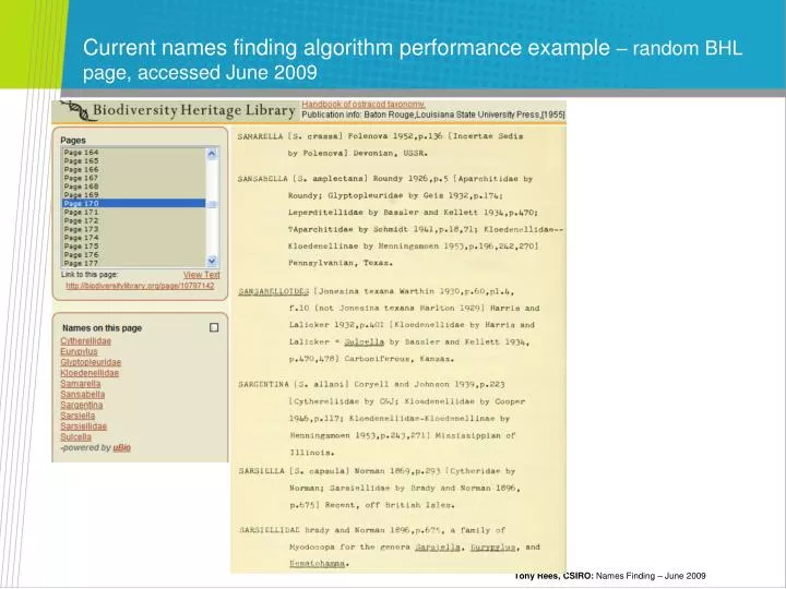 current names finding algorithm performance example random bhl page accessed june 2009