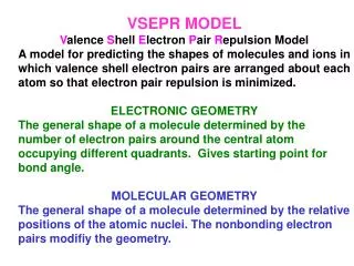 VSEPR MODEL V alence S hell E lectron P air R epulsion Model