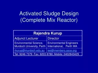 Activated Sludge Design (Complete Mix Reactor)