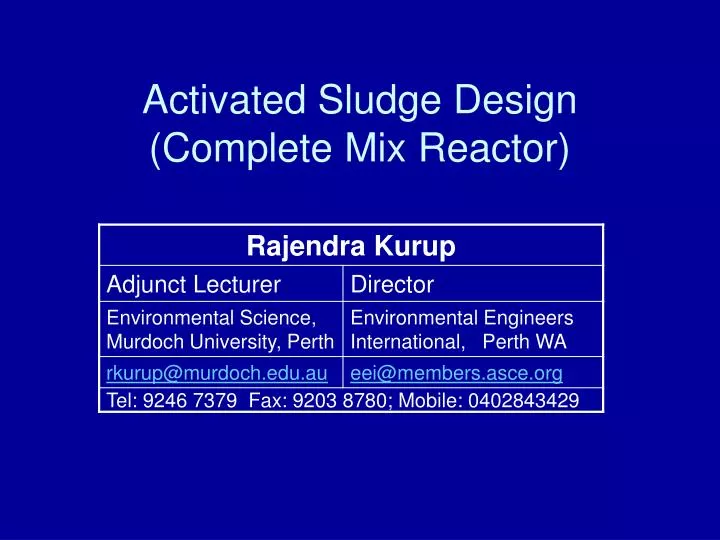 activated sludge design complete mix reactor