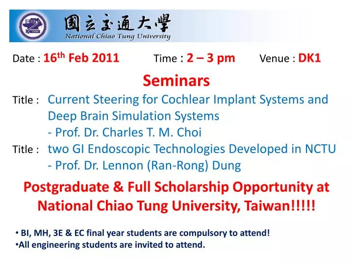 postgraduate full scholarship opportunity at national chiao tung university taiwan