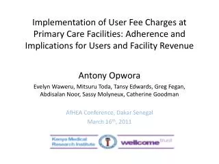 Implementation of User Fee Charges at Primary Care Facilities: Adherence and Implications for Users and Facility Revenue