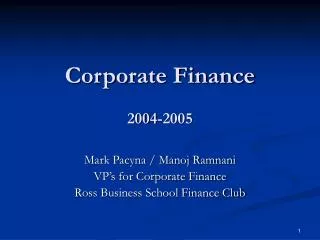 Corporate Finance 2004-2005