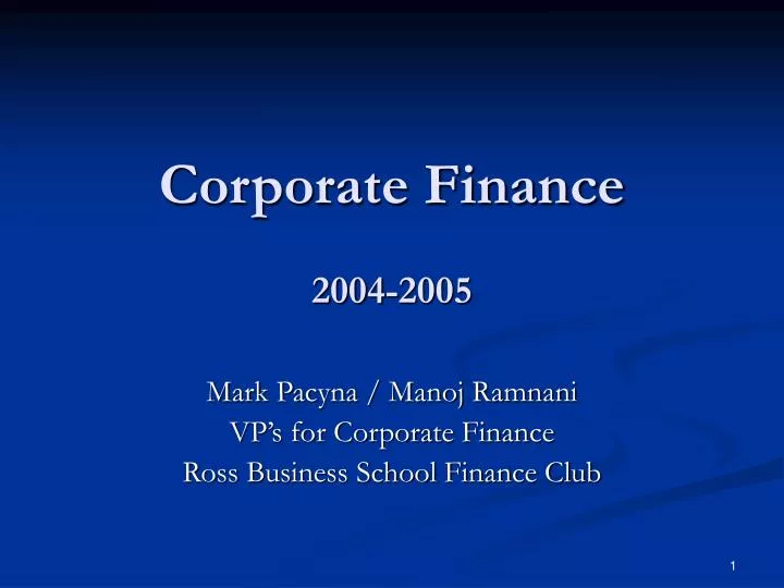 corporate finance 2004 2005