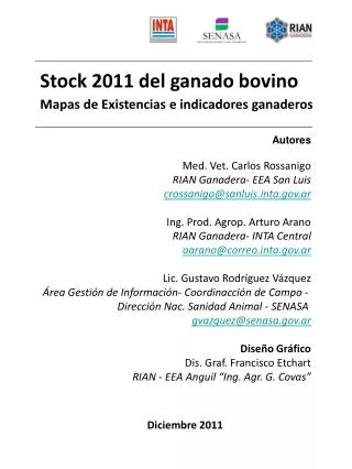 Stock 2011 del ganado bovino Mapas de Existencias e indicadores ganaderos