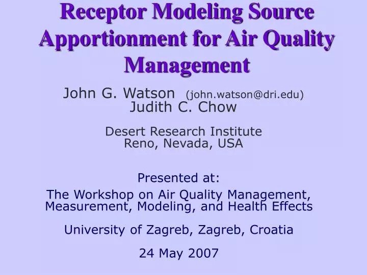 receptor modeling source apportionment for air quality management