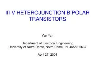 III-V HETEROJUNCTION BIPOLAR TRANSISTORS