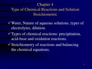 Chapter 4 Type of Chemical Reactions and Solution Stoichiometric