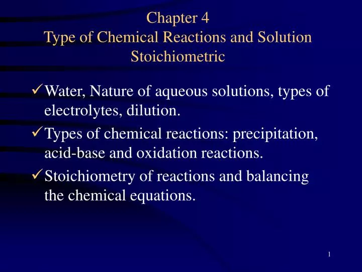 chapter 4 type of chemical reactions and solution stoichiometric