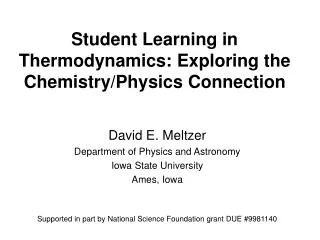 Student Learning in Thermodynamics: Exploring the Chemistry/Physics Connection
