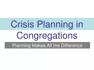 Crisis Planning in Congregations