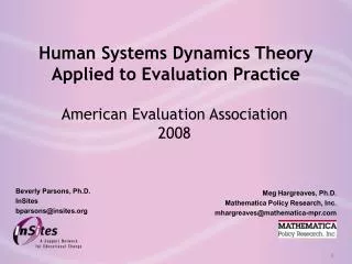 Human Systems Dynamics Theory Applied to Evaluation Practice