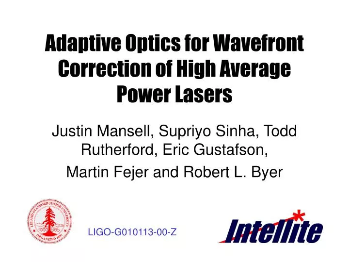 adaptive optics for wavefront correction of high average power lasers