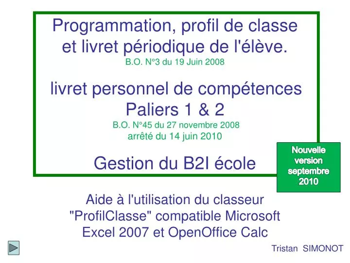 aide l utilisation du classeur profilclasse compatible microsoft excel 2007 et openoffice calc