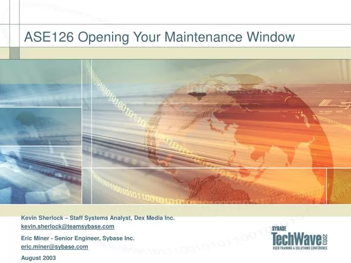 ase126 opening your maintenance window