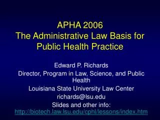 APHA 2006 The Administrative Law Basis for Public Health Practice