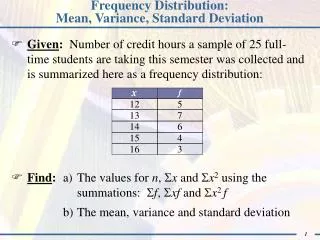 Frequency Distribution: Mean, Variance, Standard Deviation